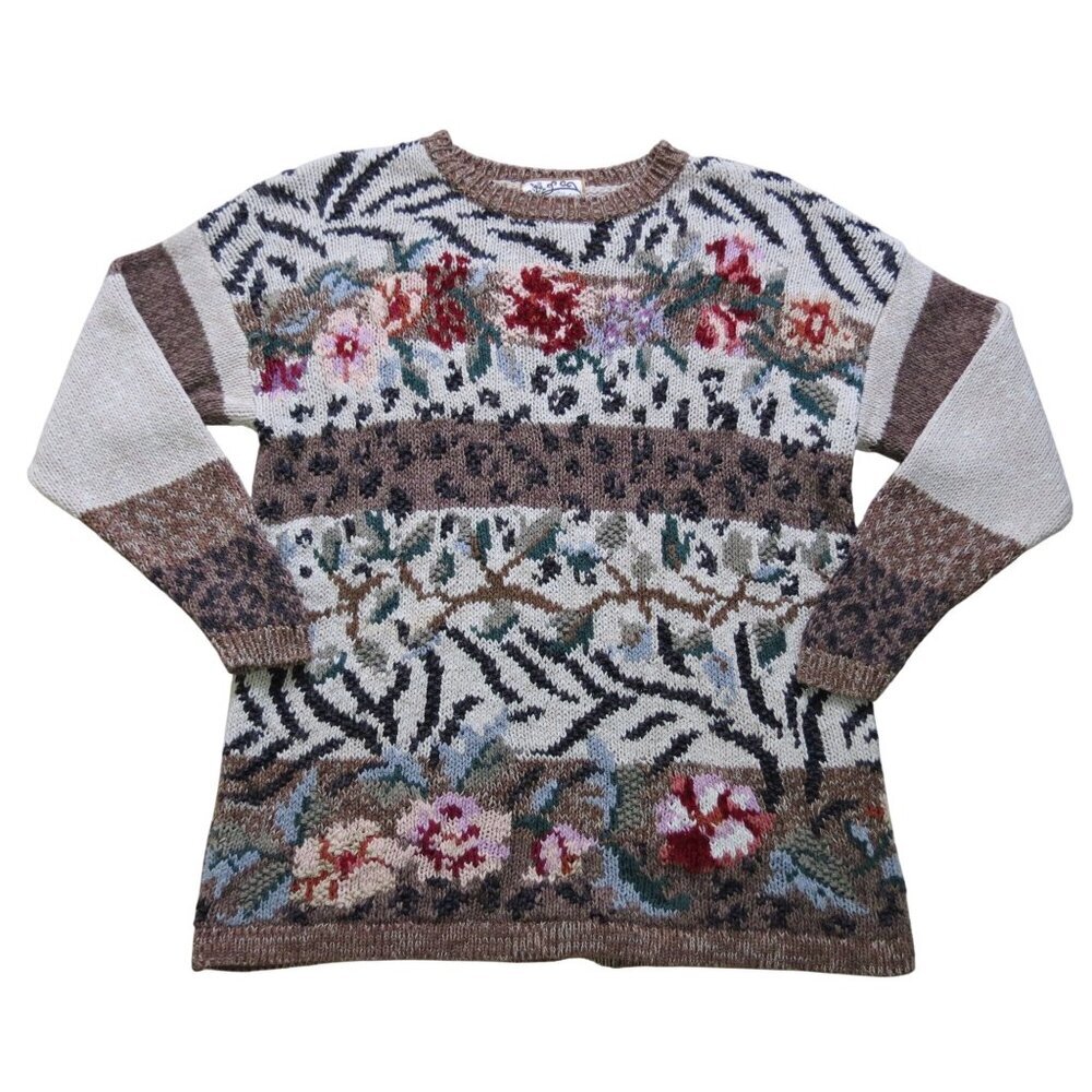 VINTAGE 90s Women's Floral Print Pullover Sweater Size M Cottagecore Grannycore